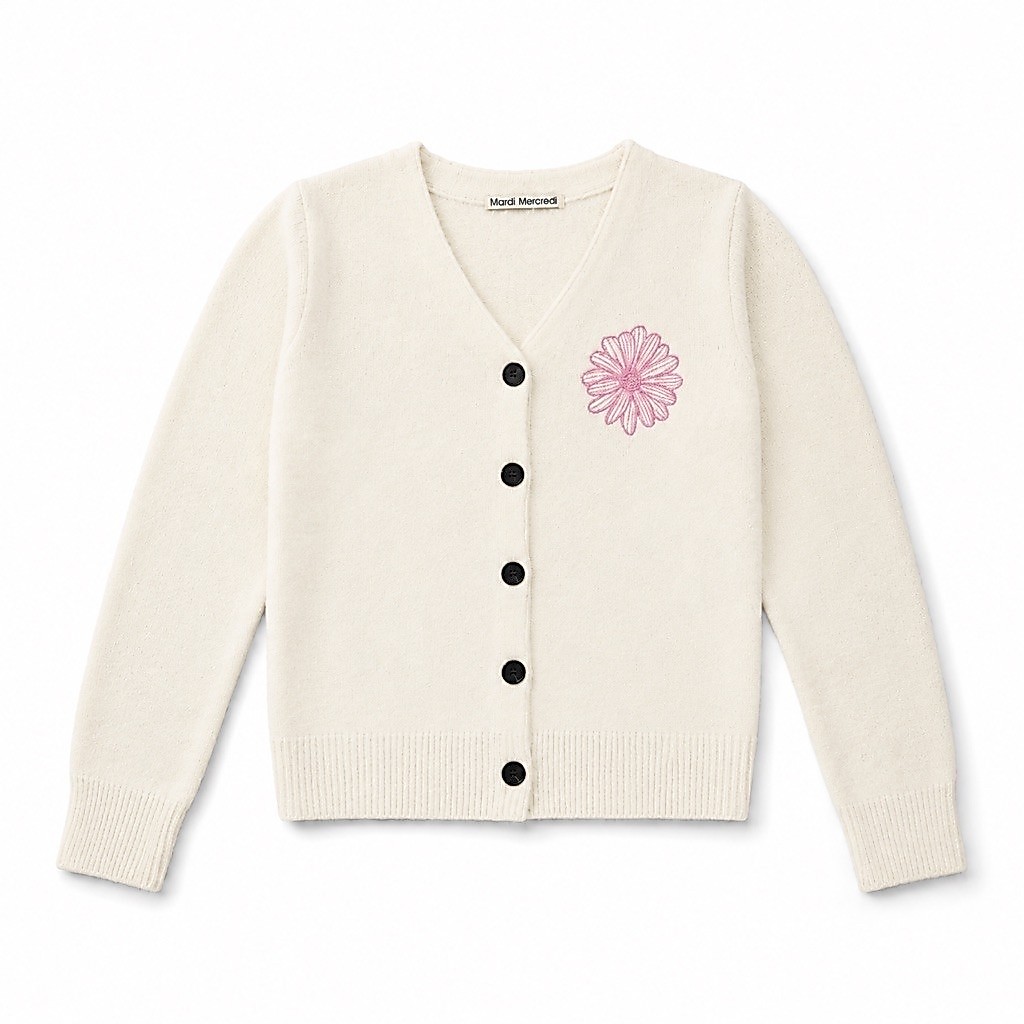 เสื้อไหมพรม Mardi Mercredi Raccoon Blended Cardigan V-Neck ปัก Mardi Flower ส่งสินค้าทุกวัน มีรับประกัน คืนเงินได้