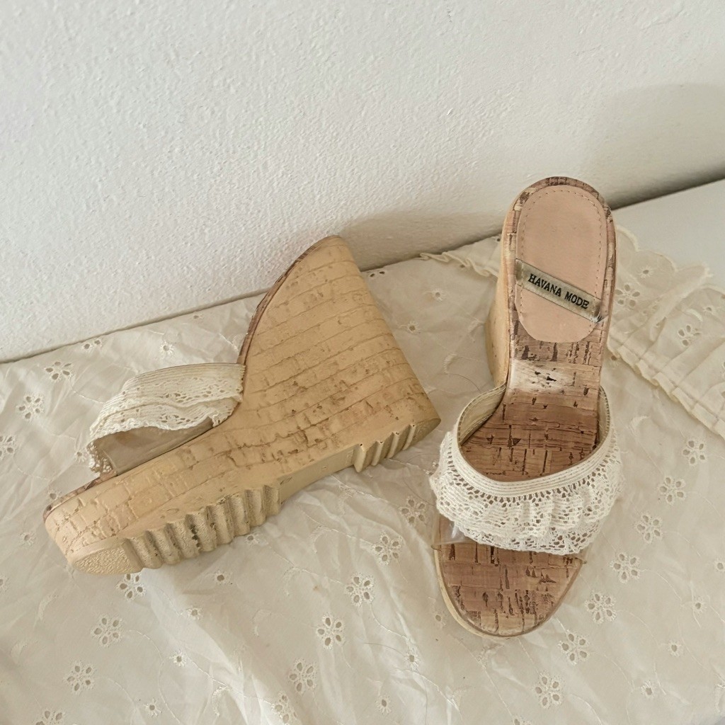 Himekaji Lace Wedge Heels | รองเท้าลูกไม้ส้นตึก