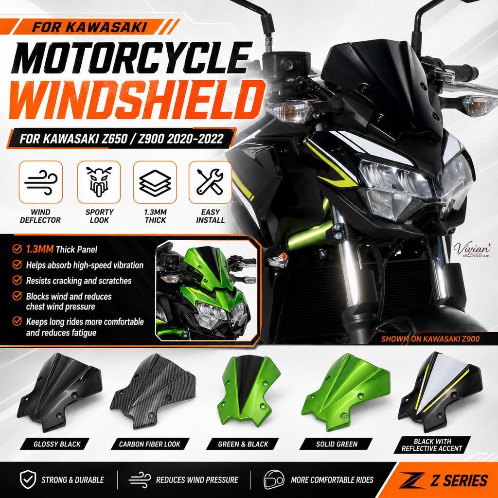 For Kawasaki Z650 Z900 2020-2022 ชิวหน้ามอเตอร์ไซค์ บังลมหน้า วินด์ชิลด์ แผ่นกันลม อะไหล่แต่ง【21