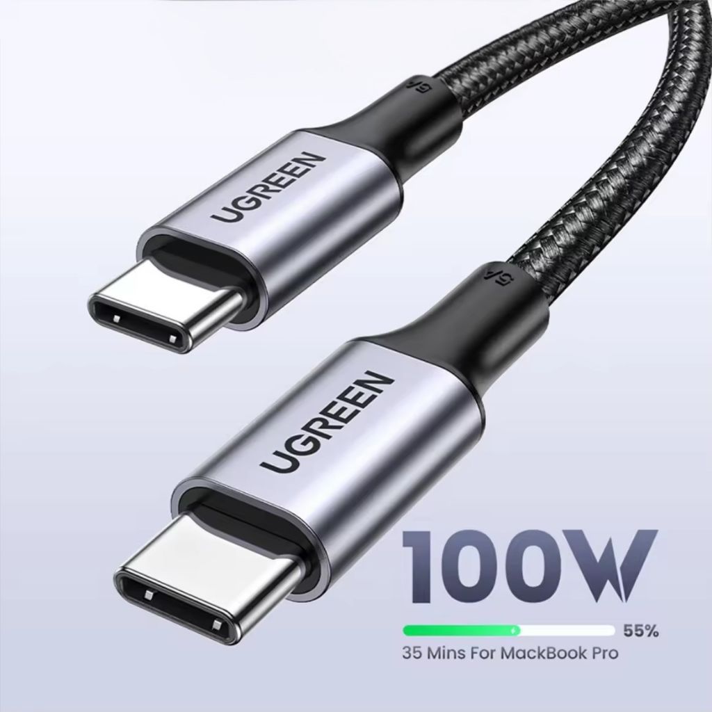 แท้ UGREEN สายชาร์จเร็ว Type C to Type C PD 100W 20V 5A ไนลอนถัก USB Type C to Type C iPhone18 17 16 15 Pro Pro Max