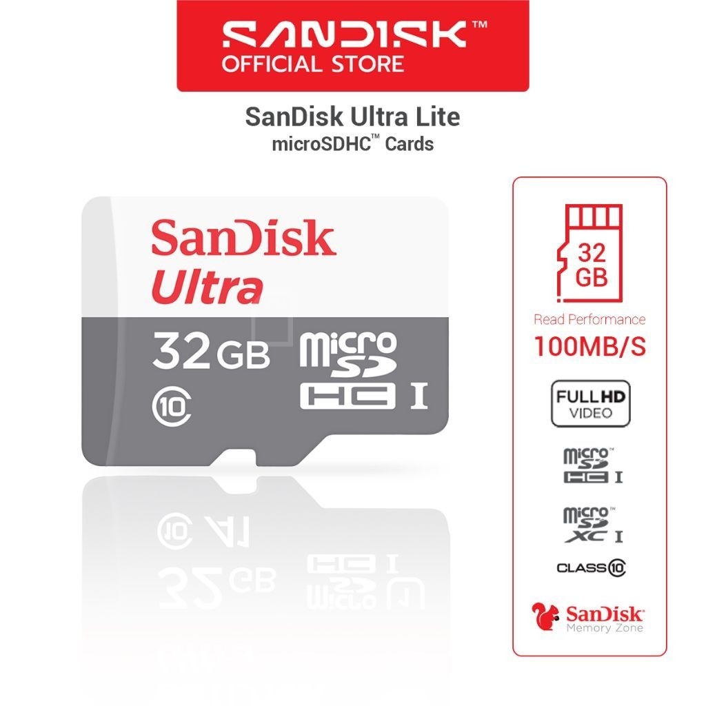Sandisk Micro SD Card SDHC Ultra Class10 32GB อ่าน100MB/S (SDSQUNR-032G-GN3MN) เมมโมรี่ TF card