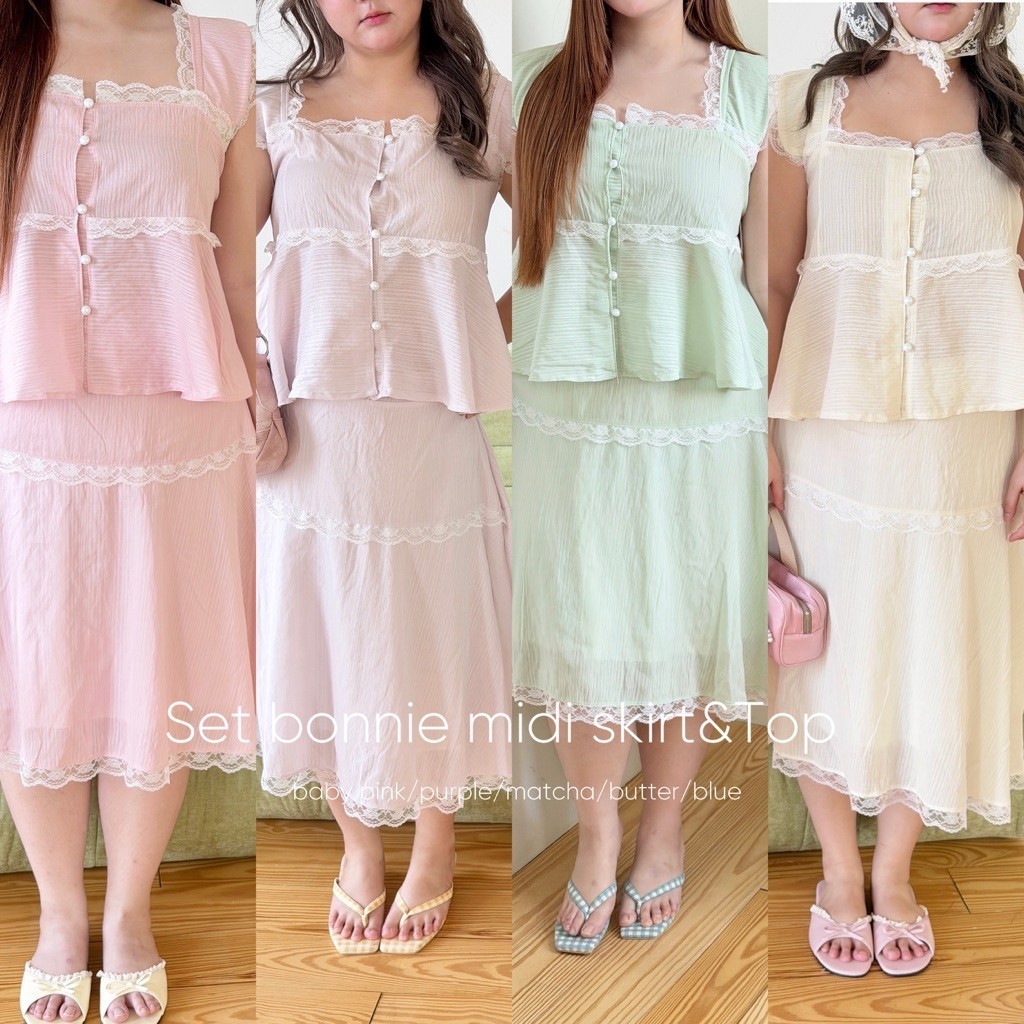 Chubbygirlbkk-Set bonnie midi skirt&Top💗⋆˚✿˖°”ขายแยกชิ้น เสื้อ กระโปรง สีน่ารัก แมชง่าย ใส่สบายผ้าไม่ร้อน“