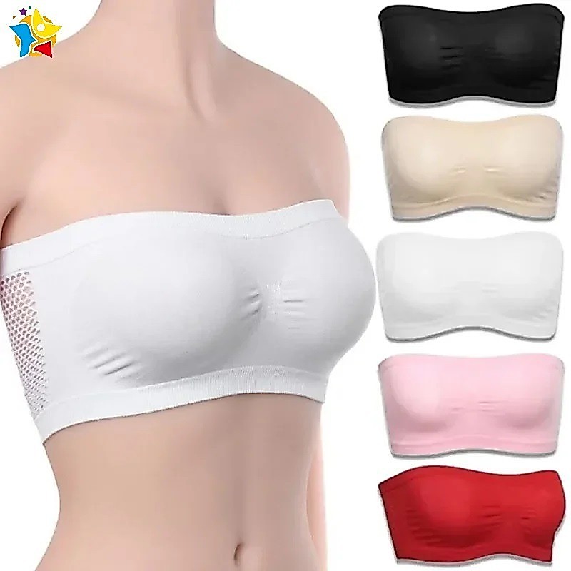 ผู้หญิงเซ็กซี่ Strapless Crop Top Bra ฤดูร้อน Breathable ตาข่ายที่มองไม่เห็นหน้าอก Wraps สีทึบ Tube Tops Elastic Bralette ชุดชั้นใน
