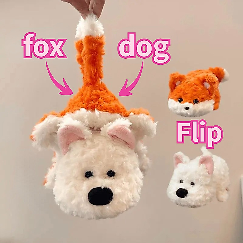 ของแท้  2 ใน 1 พลิกเวสต์ไฮแลนด์ลูกสุนัขตุ๊กตาของเล่นสุนัขจิ้งจอกกลายเป็นตุ๊กตาสุนัขสีขาวเวสต์ไฮแลนด์เท็ดดี้หมีเพื่อนของขวัญสำหรับเด็กหญิงและเด็กชายของขวัญวันเกิดขายร้อน