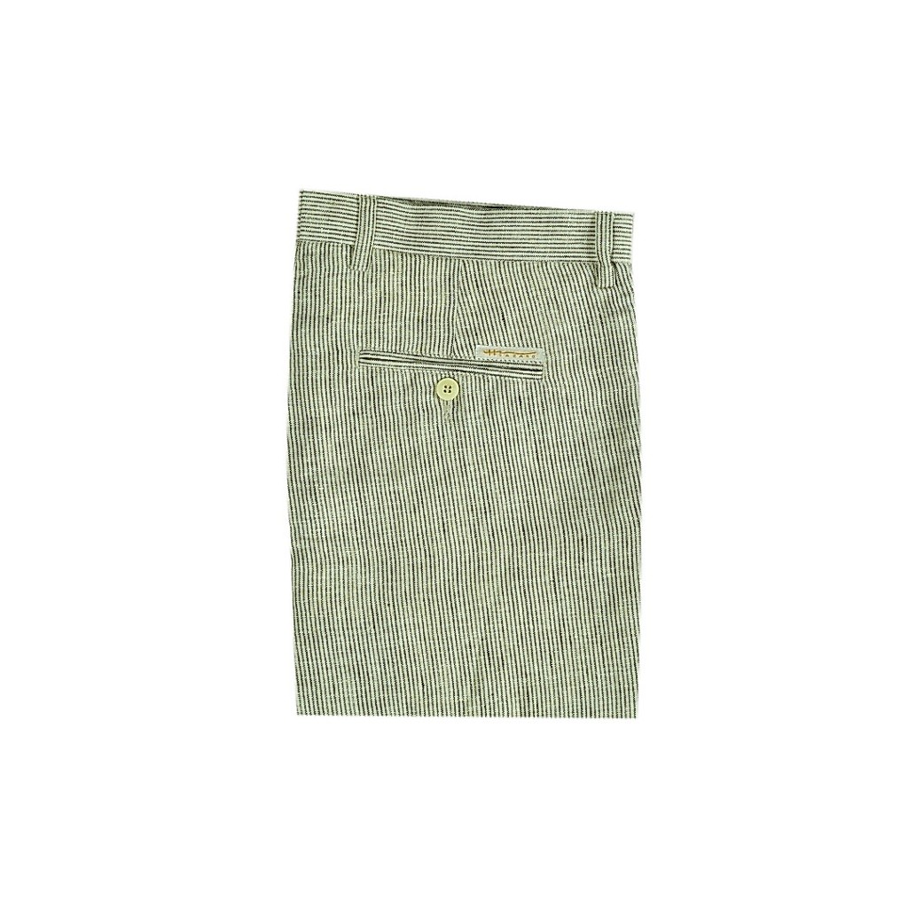 Hazard กางเกงขายาวลายทางไม่มีจีบ ผ้า Linen(ลินิน) สีครีม