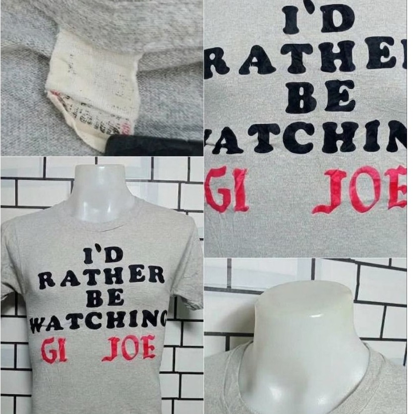 เสื้อยืดวินเทจ ลาย GI JOE สกรีนกำมะหยี่ "I'D RATHER BE WATCHING GI JOE" สีเทา