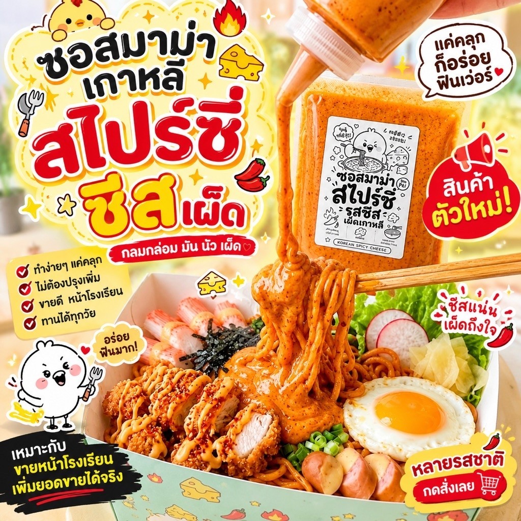 ใหม่ ซอสคลุกมาม่าเกาหลี รสชีสสไปซี่ เผ็ดเข้มข้นหอมกลิ่นชีส