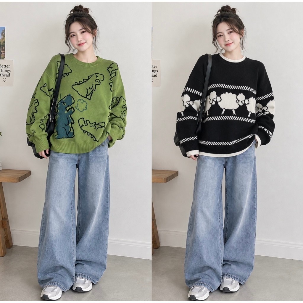 เสื้อไหมพรมสเวตเตอร์ ผ้าหนา [ลายก็อตจิ] สาวอวบใส่ได้