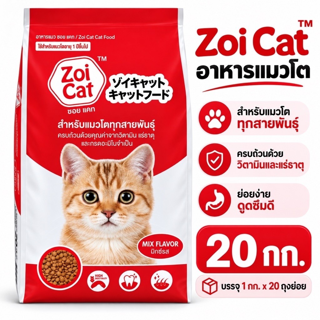 Zoi Cat อาหารแมว กระสอบ 1 กก. 20 ถุง