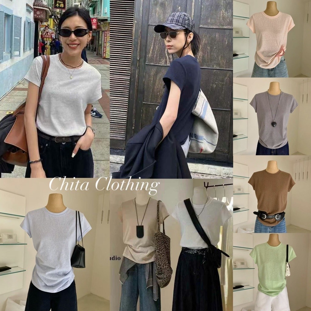 📍พร้อมส่งดำ ขาว เบจ กรม📍3343💌เสื้อคอกลมแขนสั้น เนื้อผ้าสลาฟยืดหยุ่นได้เยอะ  TAG:WG.WE 🇰🇷