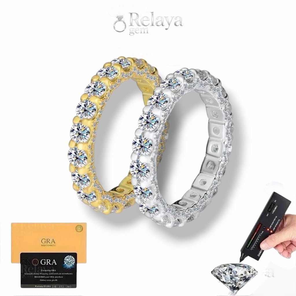 Reraya แหวนเพชรโมอีส ฝังเพชรรวม 2.2 ct เงินแท้925 ชุบทองคำขาว