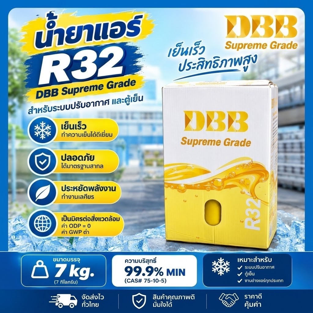 น้ำยาแอร์ R32 ยี่ห้อ DBB บรรจุน้ำยา 7 กิโลกรัม (ของแท้)