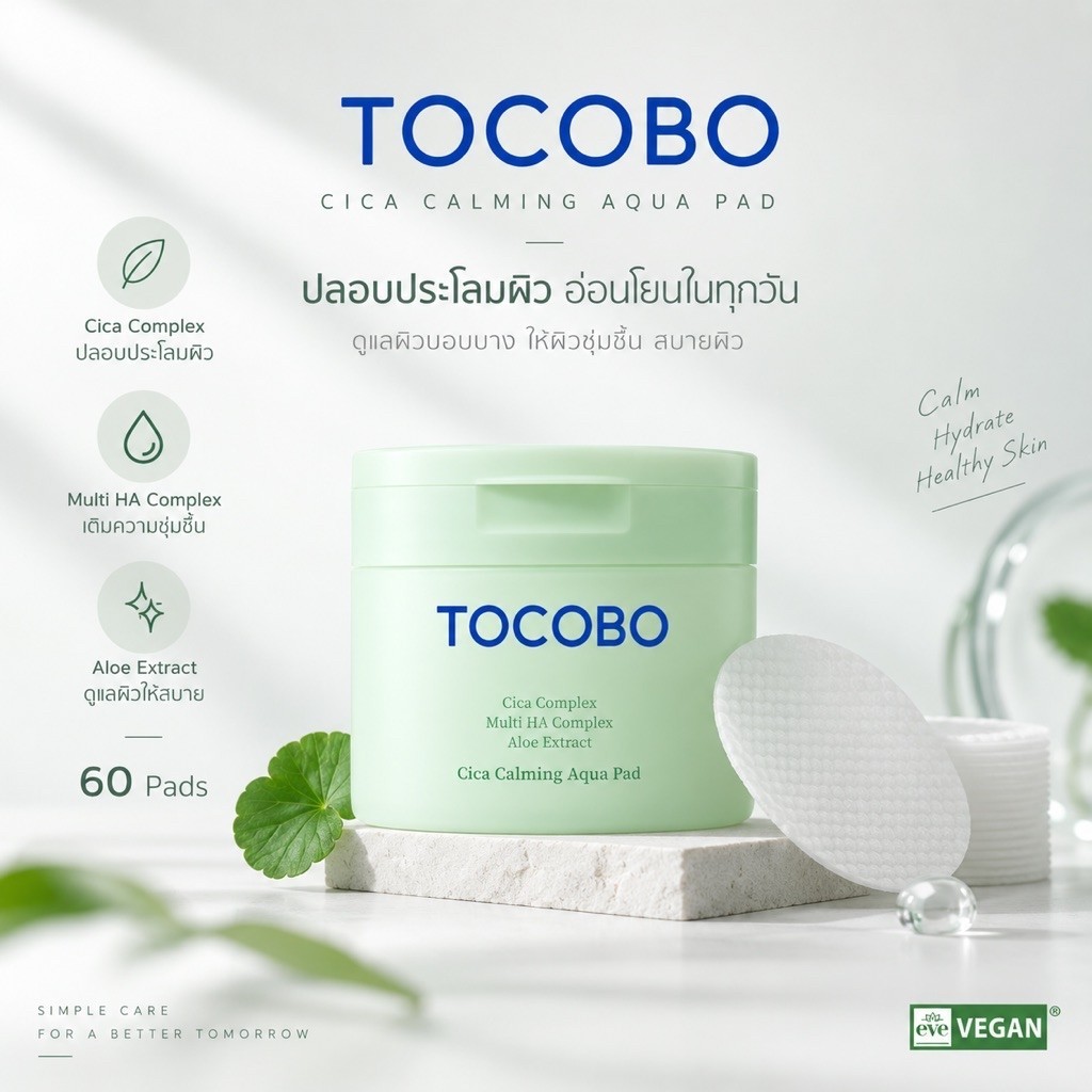 [EXP.28.4.27 โทนเนอร์แพด] TOCOBO Cica Calming Aqua Pad x60 ea
