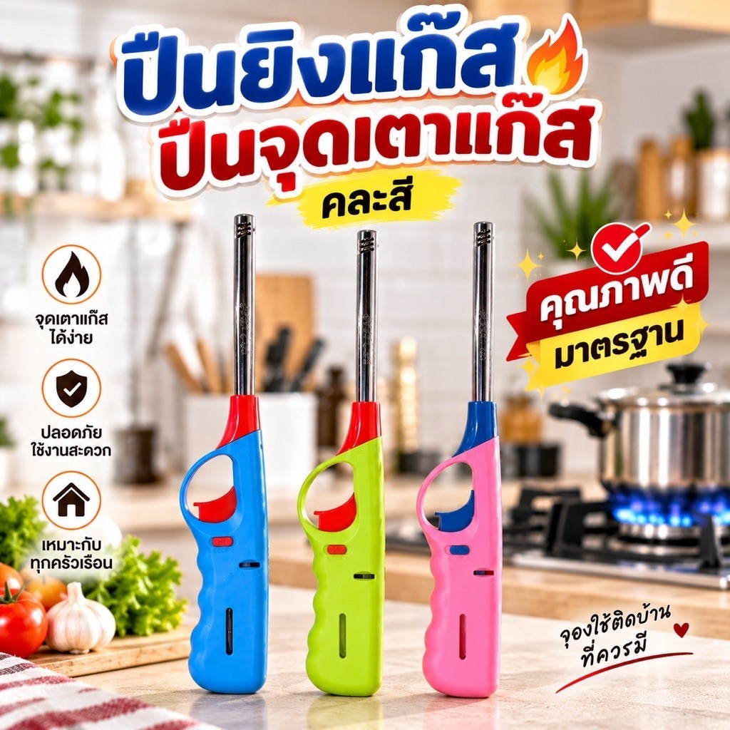 ปืนแก๊ส ปืนยิงแก๊ส ปืนจุดเตาแก๊ส ปืนยิงแก๊สแบบยาว ที่จุดเตาแก๊ส อย่างดี คละสี