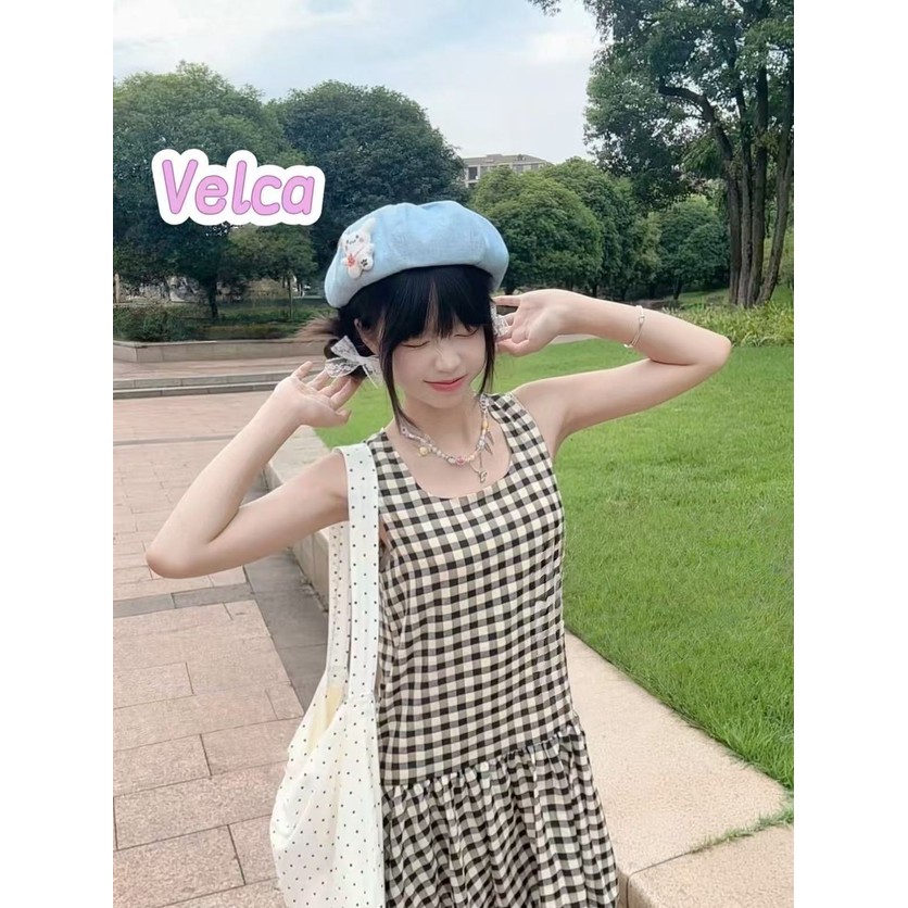 ส่งไวจากไทย ชุดเดรสสั้นผู้หญิง  ชุดสวย ชุดเดรสลําลองลายสก๊อต เดรสแฟชั่นVelca