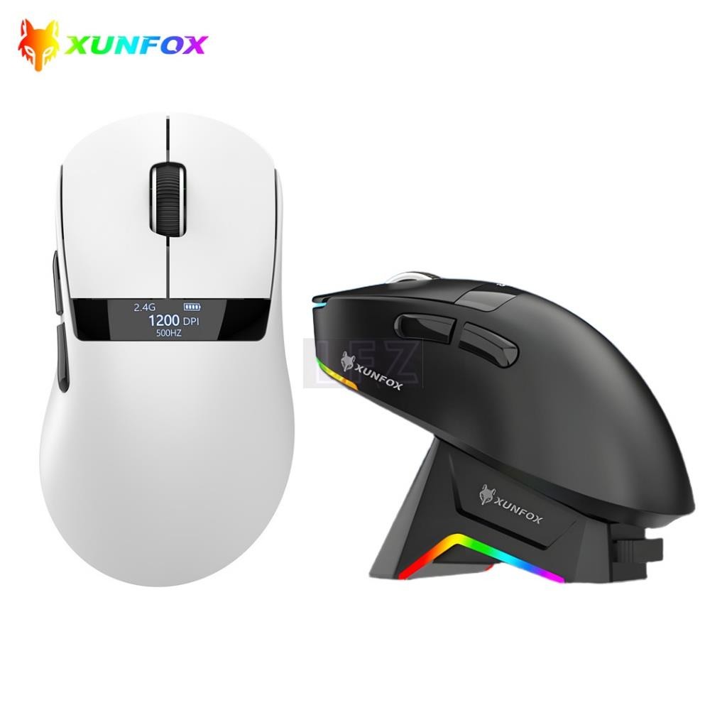 XUNFOX H9 Pro Triple-Mode Wireless Gaming Mouse แท่นชาร์จ 2.4G+BT+แบบมีสาย 6 เกียร์ DPI ปรับได้