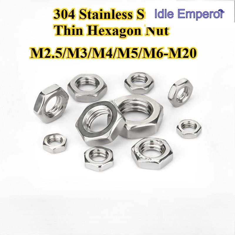 [-LJLM] SUS304, น็อตหกเหลี่ยมบาง M2.5/M3/M4/M5/M6-M20 น็อตหกเหลี่ยมสแตนเลส, น็อตสกรูล็อค