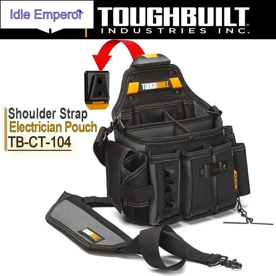 ToughBuilt Electrician Bag TB-CT-104 + สายสะพายไหล่ 25 ช่อง & สายรัด สีดํา นาฬิกาจัดระเบียบ
