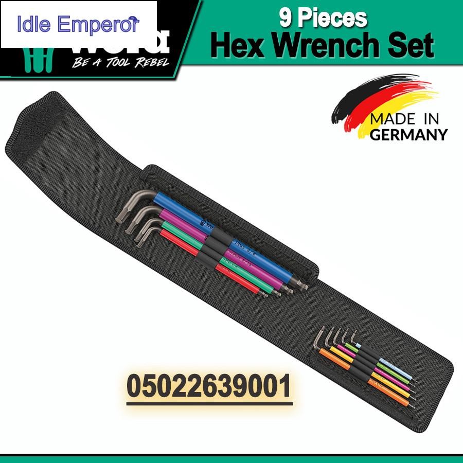 Wera 9 ชิ้น 950/9 Hex-Plus Multicolor Imperial L-key Set สําหรับสกรูซ็อกเก็ตหกเหลี่ยม Hex ประแจ NO.0