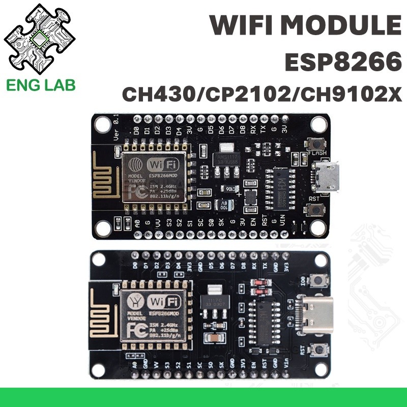 ★บอร์ดพัฒนา ESP8266, CH430 / CP2102 / CH9102X, การสื่อสารไร้สายและโมดูลควบคุม
