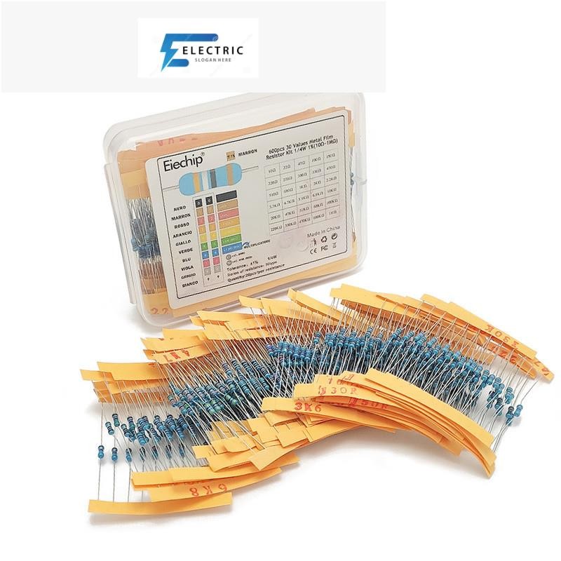 1/4W 30 ค่า Metal Film Resistor assortment Kit 10R-1M Resistor Pack ,50 ค่า 1% ชุดตัวต้านทาน 1R-10M 