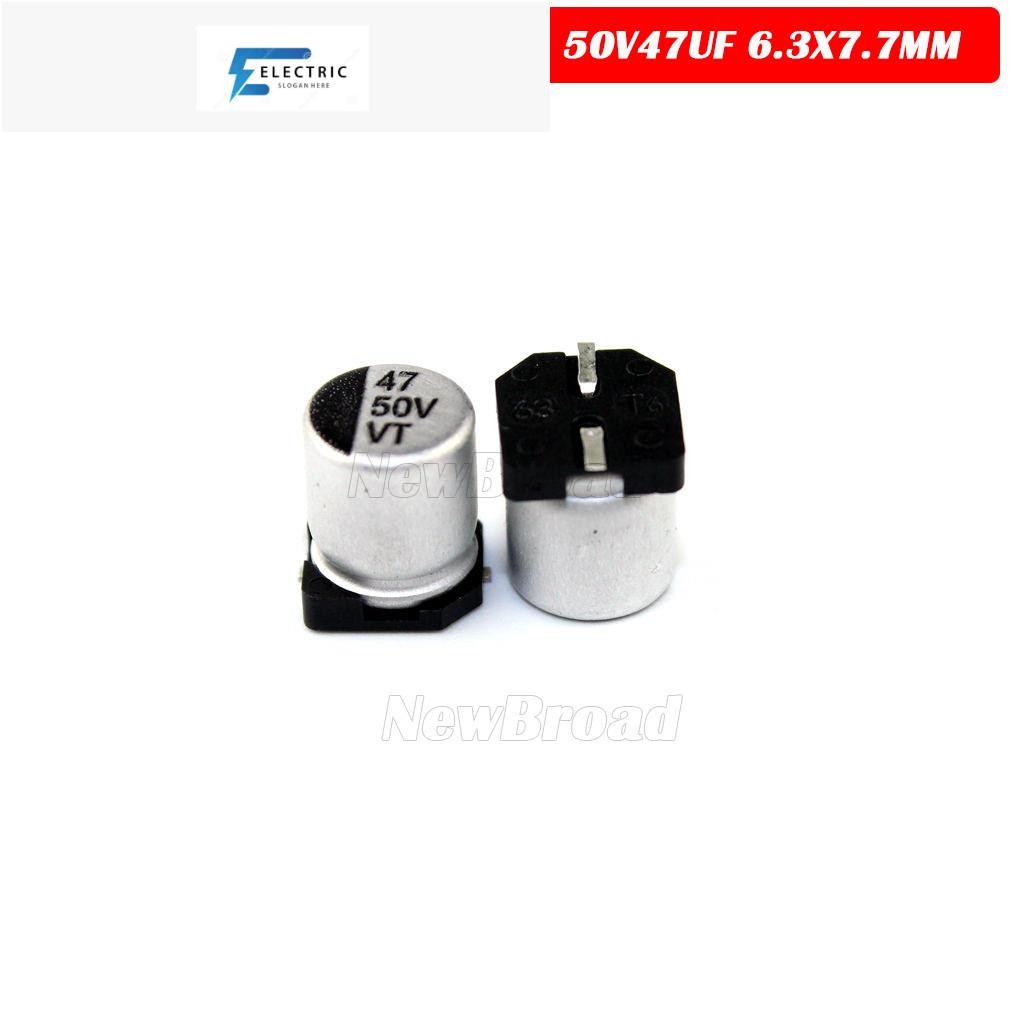 10PCS SMD ตัวเก็บประจุอลูมิเนียมอิเล็กโทรลีติค 50V47UF 6.3*7.7 มม.47UF50V 50V 47UF