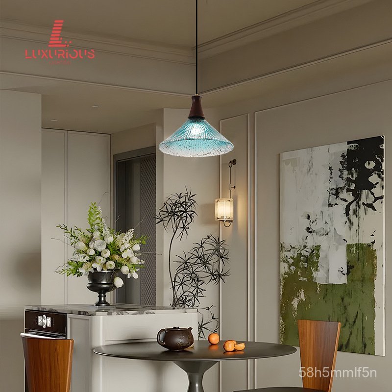 Vintage Restaurant Pendant Light Retro Walnut Wood Bar Table Lamp Bedroom Homestay Bedside Glass Sma
