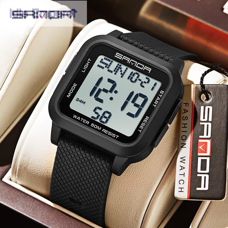 Sanda 2194/in stock Square Solid Color Watch Retro อินเทรนด์ Night Light กันน้ําอิเล็กทรอนิกส์นาฬิกา