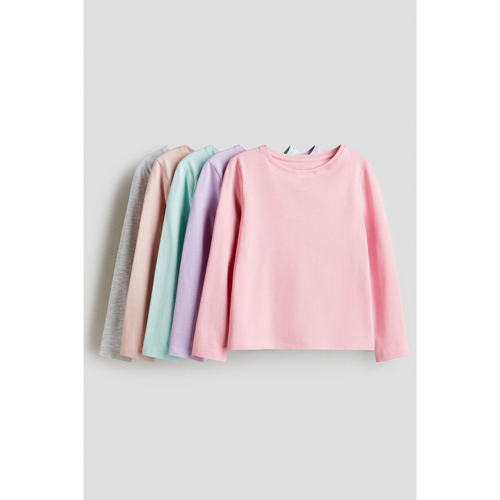 H&M(เอชแอนด์เอ็ม) เสื้อผ้ายืดแพ็ก 5 ตัว Girls 5-pack jersey tops 0678157_19