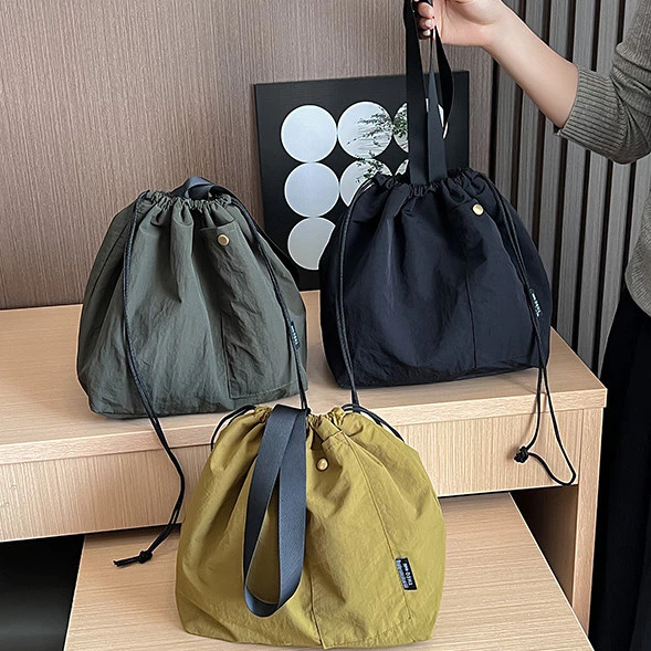 Canvas Drawstring Lunch Bag Tote Bag Bento Tote Bag กระเป๋าใส่ข้าวกลางวันแบบใช้ซ้ําได้