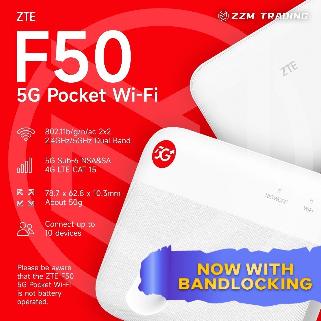 Zte F50 5G Pocket WiFi รองรับ SA + NSA และ Sub-6GHz ความถี่แบนด์ ZZM Trading