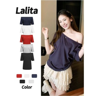 ส่งไวจากไทย ทรงหลวม เสื้อยืดเปิดไหล่ เสื้อเเขนสั้นผู้หญิง  ใ…