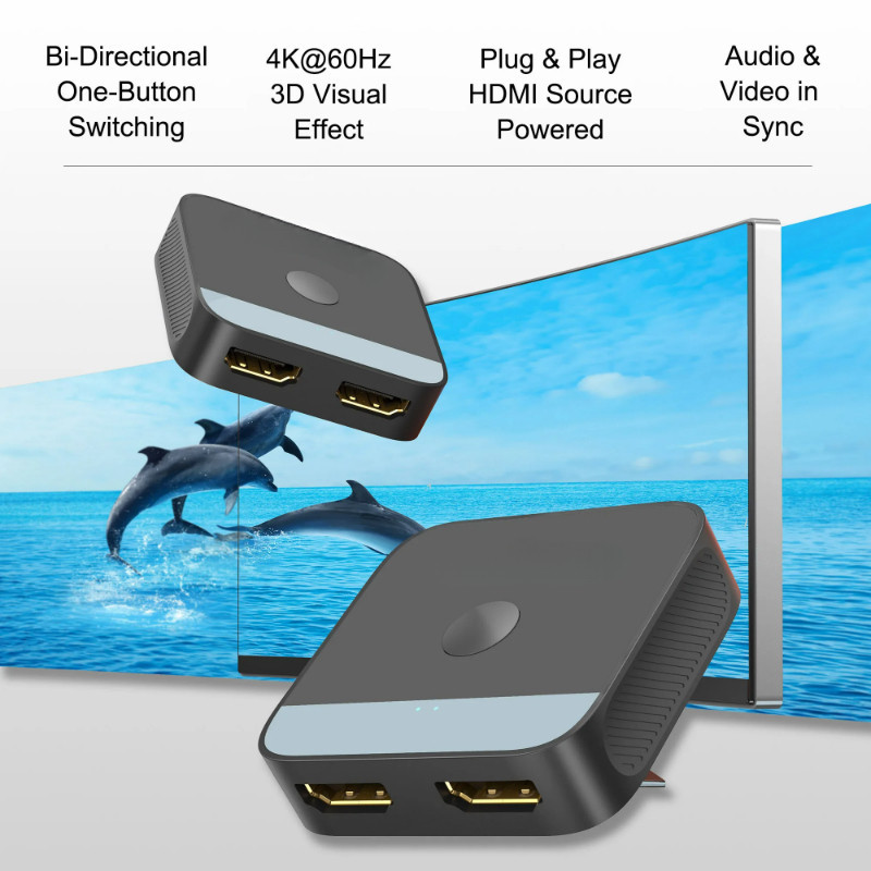 Vention ใหม่ HDMI 2.0 Splitter SWITCH 2 in 1 4K @ 60Hz HDMI Bi-Directional Switcher Converter อะแดปเ