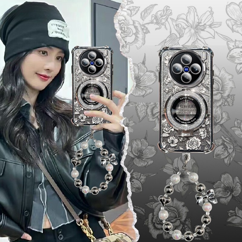 ปลอกสําหรับ VIVO X200 X100 X90 X80 Pro X100S X200Pro Mini Luxury Glitter วงเล็บแม่เหล็กกันกระแทกนุ่มกรณีปกคลุมด้วยสร้อยข