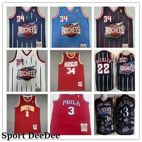 Sport DeeDee！เสื้อบาสเก็ตบอลปัก Rockets Olajuwon McGrady 76ers Iverson Retro version Jersey Vest