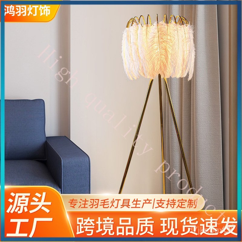 New Feather Floor Lamp for Living Room and Bedroom, Internet Celebrity Lamp, Ostrich Feather Decorat