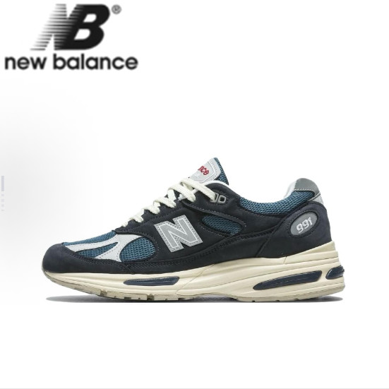 【ของแท้ 100%】New Balance NB 991 V2 "Vintage Navy" Low cut Running Shoes in Deep Blue