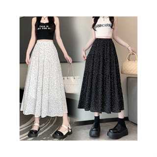 RosieMall กระโปรงรุ่นใหม่ทรงเค้กพลีทลายจุด หางใหญ่มีซับในสำห…