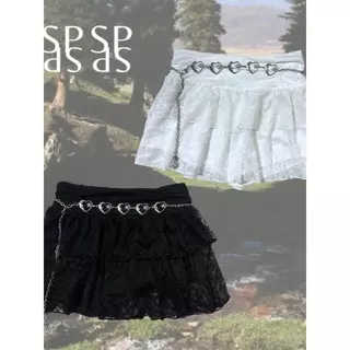 SPND【พร้อมส่ง】กระโปรงสั้นลูกไม้ ทรงเค้กซ้อน2 ชิ้น เอวยืด มีSizeให้เลือก มี 2 สี(HGWLD12369)