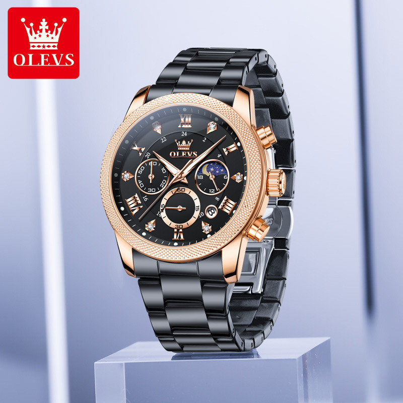 2025Olevs olevs New multifunctional quartz watch with steel band for men