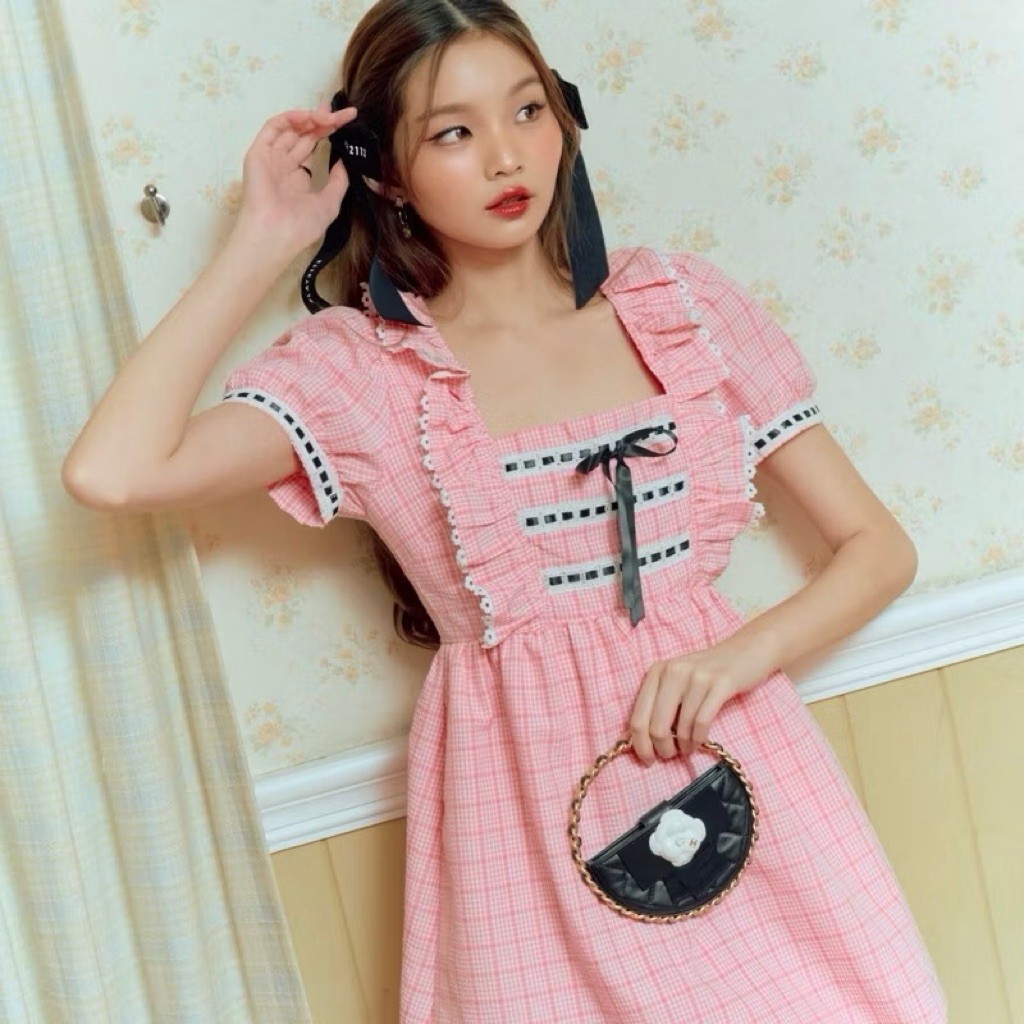 เดรส FLAT2112 สีชมพู ลูกคุณหนู