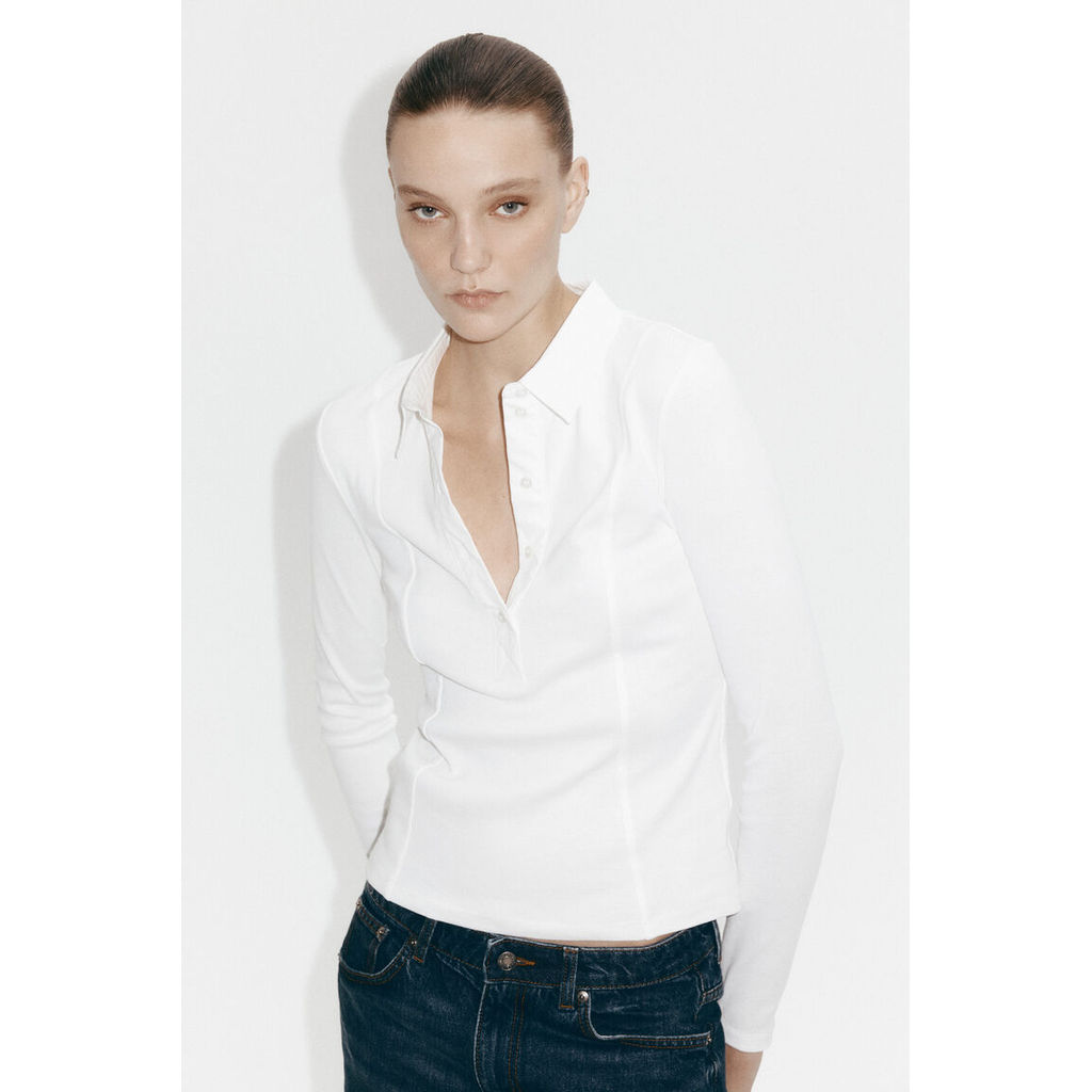 H&M(เอชแอนด์เอ็ม) เสื้อโปโลทรงเข้ารูป Women Fitted polo shirt 1323884_2