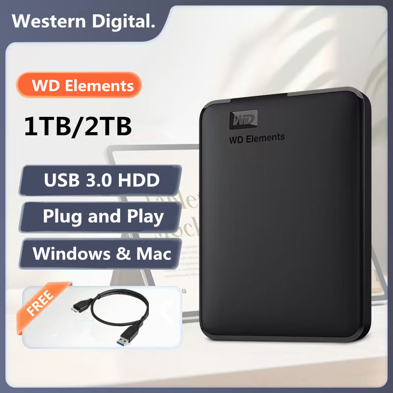 WD Elements External HDD 1TB 2TB  ฮาร์ดดิสก์พกพา 2.5'' USB3.0 Hard Disk
