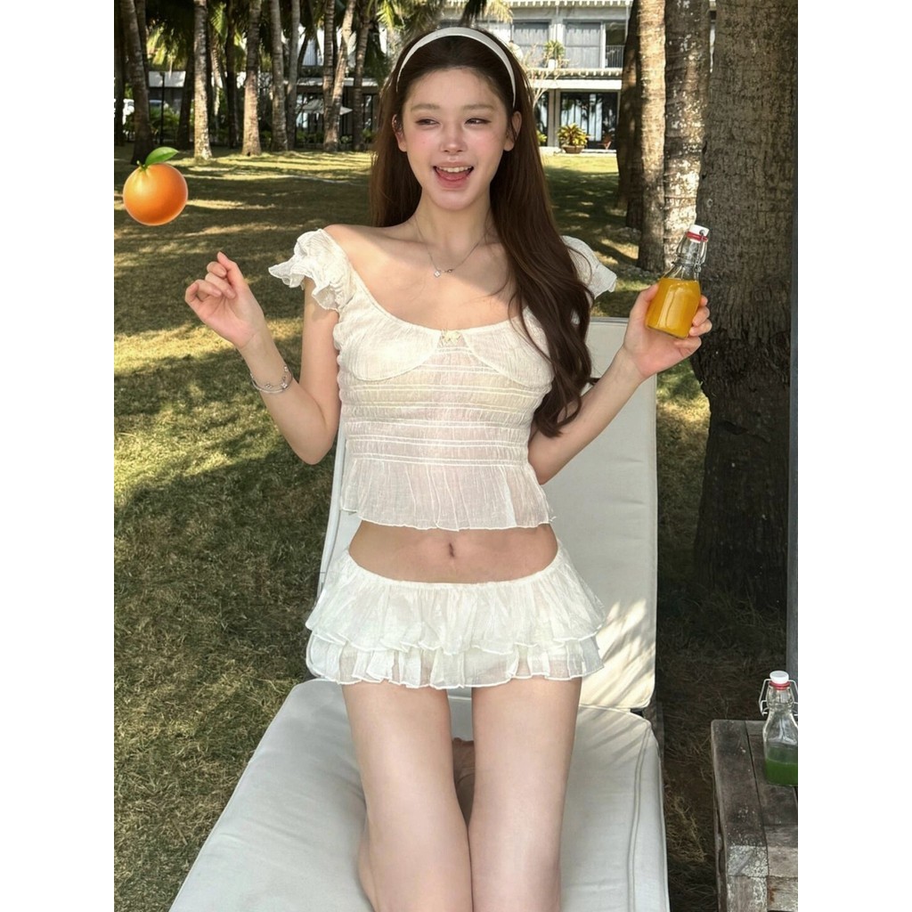 ชายหาด   ผ้าชีฟอง ผ้าลูกไม้ ดีไซน์ผูกเชือก เซ็กซี่  ins   ชุดว่ายน้ำ bikini  ชุด 2 ชิ้น มีหลายแบบให้เลือก ราคา ถูกที่สุด ดีลบีเคเค