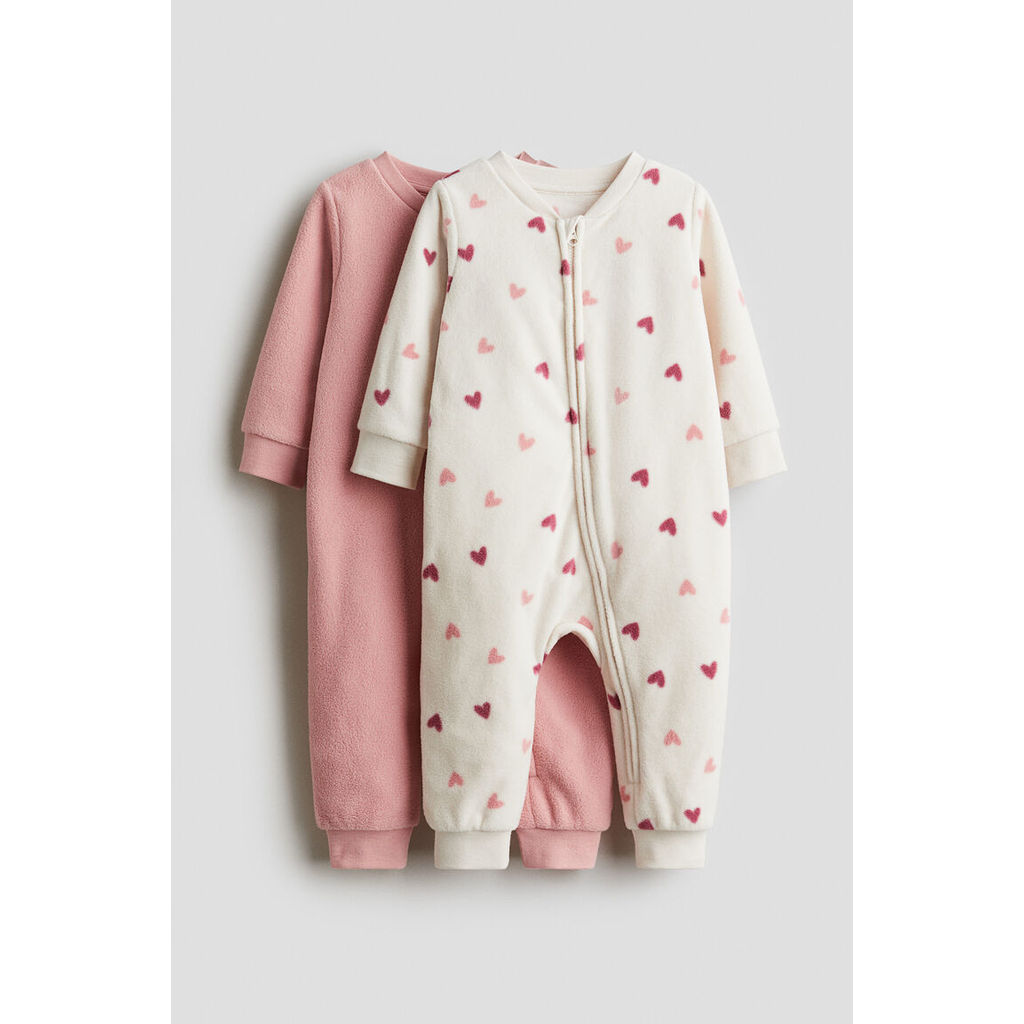 H&M(เอชแอนด์เอ็ม) ชุดนอนผ้าฟลีซแบบซิป 2 ชิ้น Infants 2-pack fleece zip-up sleepsuits 1177804_7