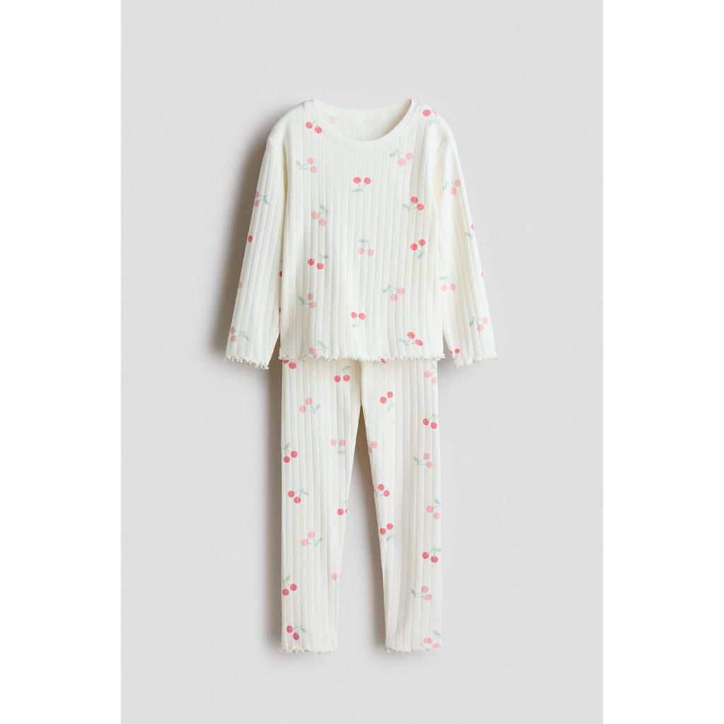 H&M(เอชแอนด์เอ็ม) ชุดนอนผ้าฝ้ายลายริบแบบมีรอยหยัก Girls Ribbed cotton pyjamas 1241119_5
