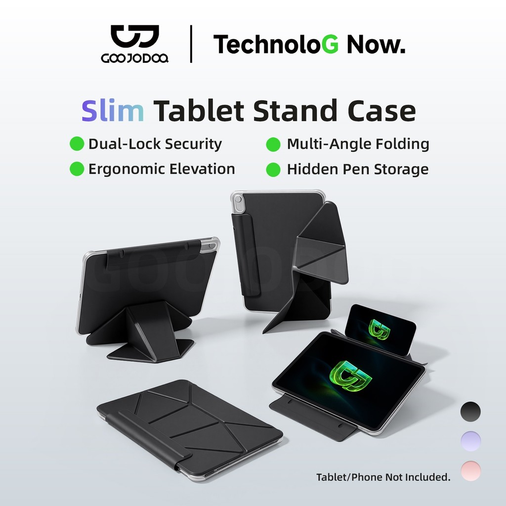 GOOJDOQ Magnetic Tablet Protective Cover Multi-Angle Folding Dual-Lock Security Hidden Pen Storage ﻿