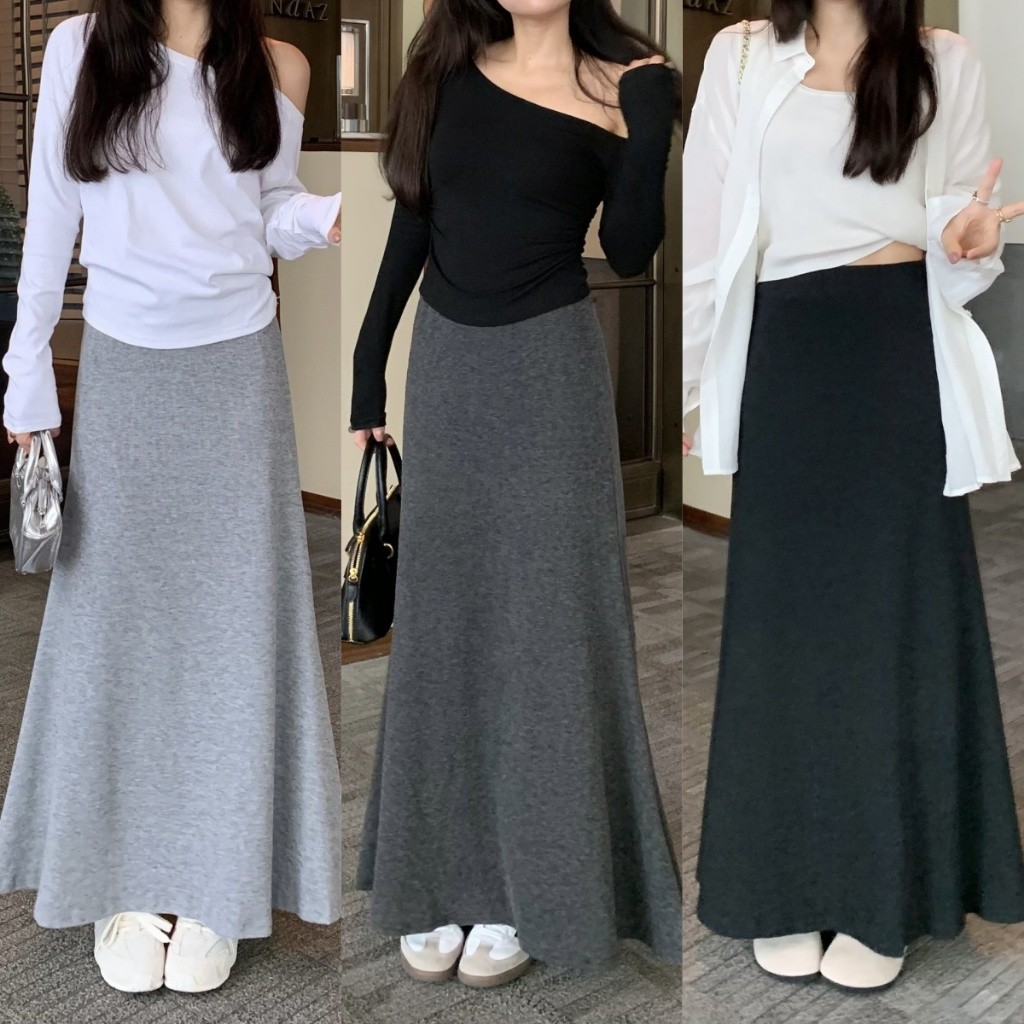กระโปรงผู้หญิง กระโปรงยาว กระโปรงถัก เอวสูง 3 สี ผ้าใส่สบาย