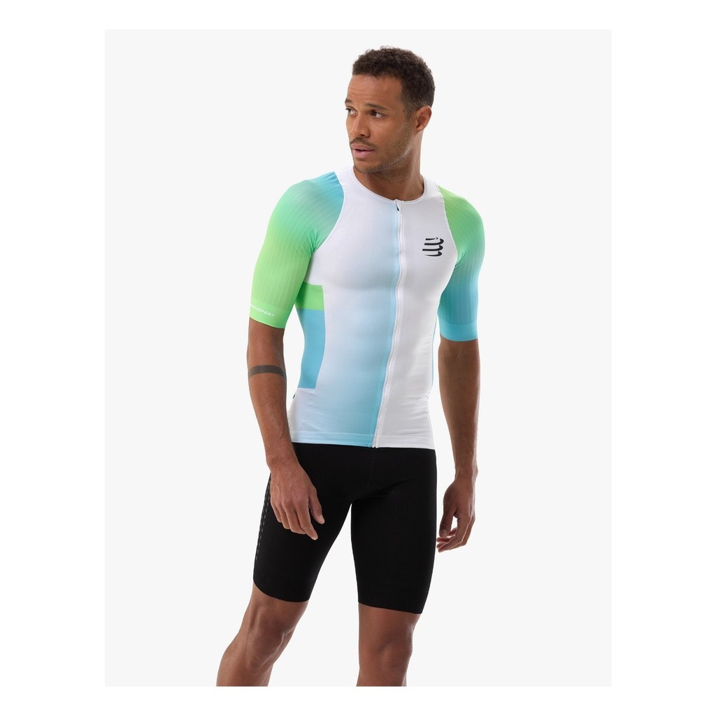 COMPRESSPORT  เสื้อไตรกีฬา รัดกล้ามเนื้อ แขนสั้น ผู้ชาย Stream SS Tri Top men's triathlon แอโร่ ซิปหน้า รุ่นใหม่