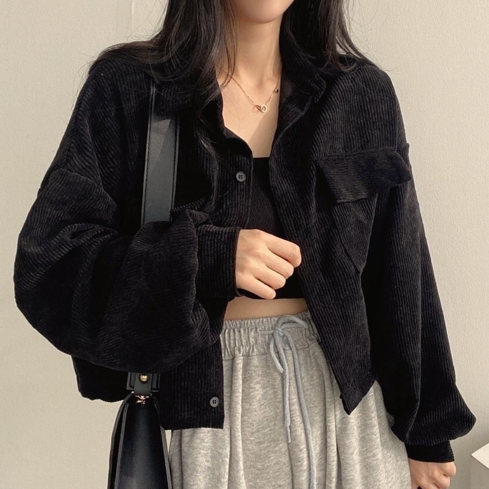 🔥เสื้อเชิ้ตทำงานคอปกแขนยาวผู้หญิง แจ็คเก็ตผู้หญิง vintage ใส่ได้ทุกฤดูอบอุ่น W273